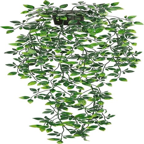 Plante Artificielle Suspendue - 86 cm - Pot Noir 6,2 x 7,6 cm - Pour Intérieur et Extérieur - Décoration Murale Bureau Salle de Bain Étagère - 1 Pièce