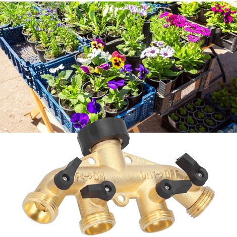 Gartenschlauchverteiler 4-Wege Messing G3/4 Bewässerungsverteiler für Wasserhahn 16,5 cm mit 4 Nippel- und Dichtungsanschlüssen (1/5)