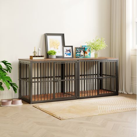 Meuble cage pour chien modulable avec 3 portes et plateau en bois, 84x56x66 cm, couleur rétro marron