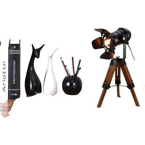 Lampe sur pied, Design industriel rétro, Hauteur et angle réglables, marron, Marron, noir (1/2)