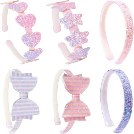 6 piezas de diademas con lazo brillante para niñas, diademas con corazones y estrellas para niñas pequeñas y adolescentes, varios colores 4 (1/5)