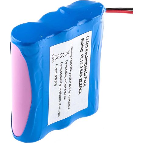 Rs Pro – Bloc batterie rechargeable 11.1V Lithium-Ion 2.6Ah – 3 éléments – Dimensions 55 x 69 x 23 mm – Température de fonctionnement -20 à +60°C