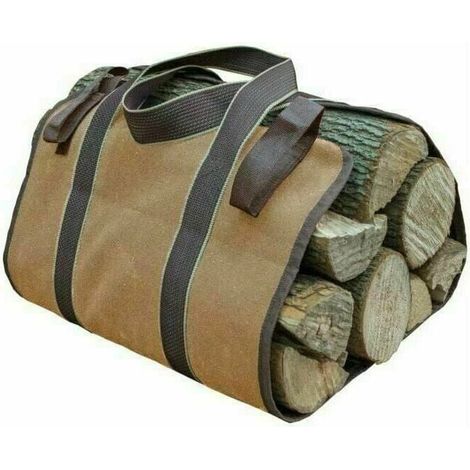 Brennholzsack aus Segeltuch, Brennholzaufbewahrungssack, Brennholzhalter für den Außenbereich mit großem Fassungsvermögen, gewachster Holz-Brennholzhalter mit stabilen Griffen (36 x 16 cm) (1/3)