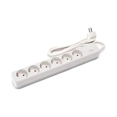 Multiprise 6 Voies avec Interrupteur, 5 m, 3G, 1,5 mm² en Blanc et Gris, idéale pour Plusieurs appareils électriques dans Les Maisons et Les Bureaux.