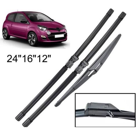 Lot de 3 Balais d'essuie-glace avant + arrière Pour Renault Twingo 2 BJ 2007 2008 2009 2010 2011 2012 2013 2014