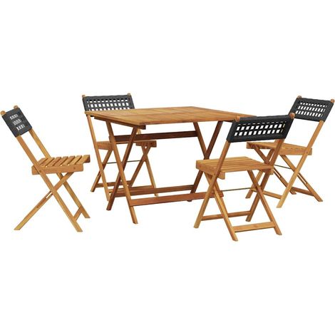 Ensemble à manger de jardin 5 pcs Mobilier de jardin résine tressée et bois massif (1/5)