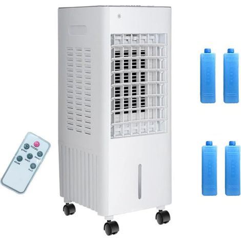 Rafraichisseur d’Air mobile 4 en 1 avec Télécommande, Climatiseur Mobile sans Évacuation, Réservoir d’Eau 12L, Ventilateur ioniseur humidificateur purificateur d'air, Minuterie 7.5H(Remote control) [C (1/5)