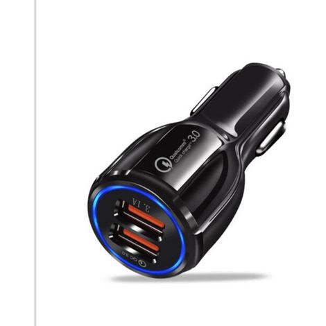 Cargador USB para coche，2 puertos，Carga rápida 3.0，Encendedor de cigarrillos，Compatible con iPhone，Samsung Galaxy S10，S9，S8，Negro (1/5)