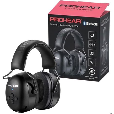 PROHEAR 037 - Casque Anti-Bruit Bluetooth - Protection Auditive Rechargeable + Housse