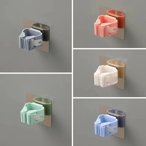6 supports de balai à fixer au mur sans perçage, support de balai, support de balai à franges, support mural pour cuisine, buanderie, salle de bain, support adhésif pour appareils électroménagers (66c (1/4)