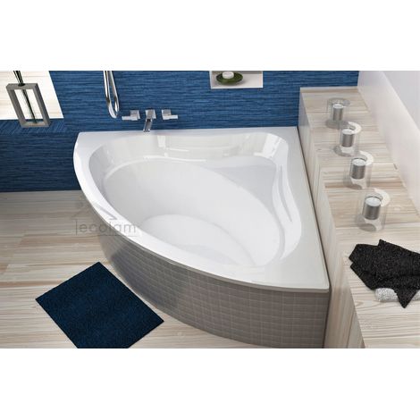ECOLAM Baignoire d'angle Mia 130x130 cm + pieds siphon silicone Belle forme baignoire en acrylique blanc (1/5)
