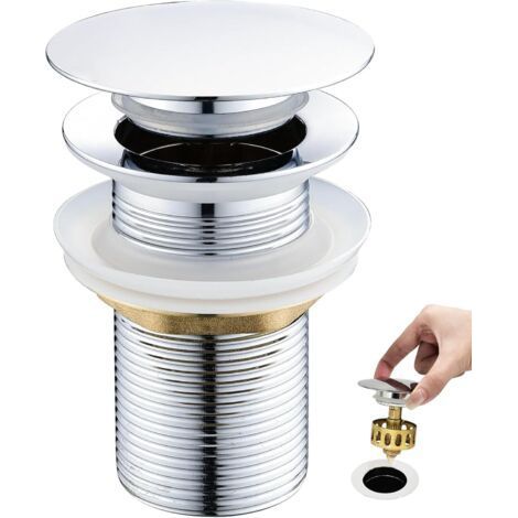 Bonde de lavabo escamotable sans trop-plein, bonde avec panier-filtre, lavabo de salle de bain avec trou de 6,35 mm, chrome, argent (1/4)