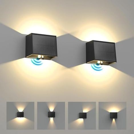 Lampe Solaire Murale Exterieur Detecteur de Mouvement, Haut & Bas Applique Solaire Exterieur, 1500mAh Lumière Murale Étanche Sans Fil, 3 Modes Lumière Sécurité pour Jardin Clôture Lot de 2 (1/5)