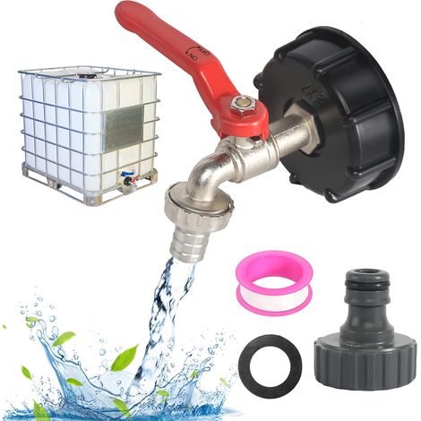 1 Adaptateur Réservoir IBC, Filetage 3/4", Laiton Nickelé, Pour Cuve 1000L, Jardin
