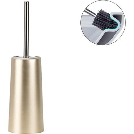 Cepillo de inodoro con soporte en diseño moderno, mango de acero inoxidable de 38,5cm, cerdas largas densas y suaves para una limpieza fácil (1/4)