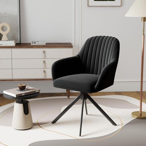 Chaise de salle à manger pivotante 360° en velours côtelé, lot de 1, noir (1/5)