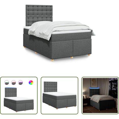 vidaXL LED-Beleuchtung -  Boxspringbett mit Matratze Dunkelgrau 120x190 cm Stoff (1/5)