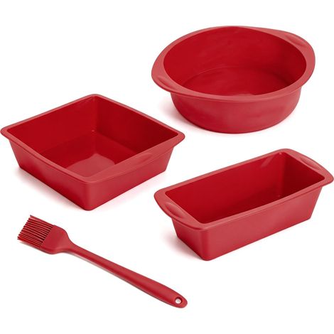 3 Moules à Cake Silicone avec Pinceau, Moule à Gâteau Silicone Rectangulaire, Rond et Carré, Moule en Silicone Antiadhésif Réutilisable pour Pain, Toast et Pâtisserie (1/5)