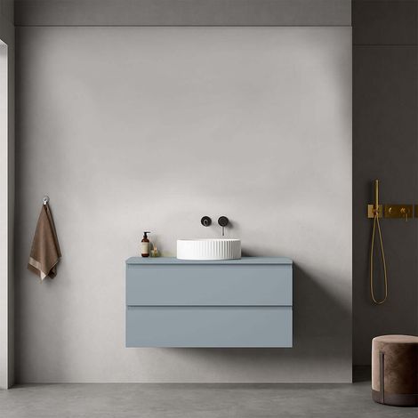 Mobile bagno sospeso 100 cm Blu Avio per Lavabo d'appoggio Senza Specchio - Fiji Paint Top (1/4)