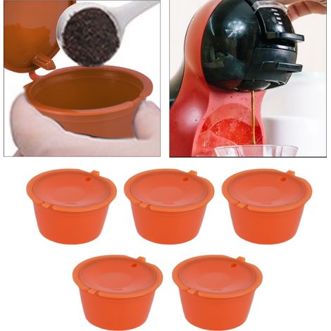 Cápsulas de café reutilizables de 50 ml – 5 cápsulas reutilizables con filtro de acero inoxidable (304) + vaso medidor para la cafetera DOLCE Gusto (1/5)