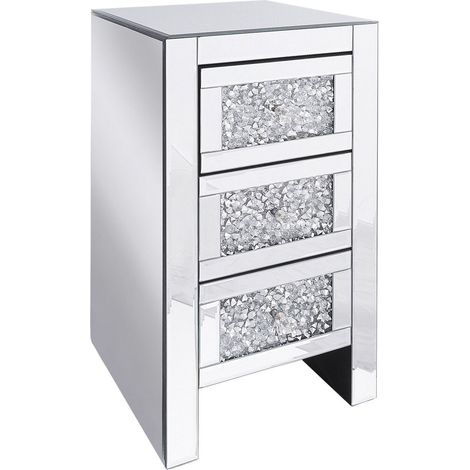 3 Drawer Bedside Table LORAY Glass Mirrored Silver (1/5)