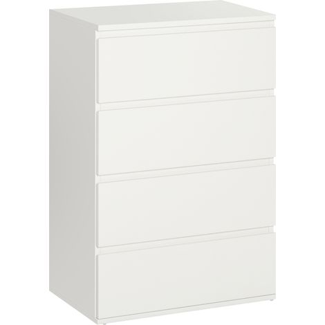 Commode, armoire à tiroirs, buffet avec 4 tiroirs, armoire anti-basculement pour bureau, blanc, 55 x 33 x 80 cm, idéale pour espaces de vie et de travail