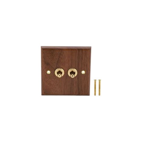 – Interruptor basculante doble en nogal negro – Panel de pared de 86 x 88 mm – Tornillos de latón incluidos – Tensión 250 V, frecuencia 50 Hz