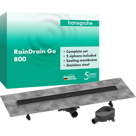 Hansgrohe RainDrain Go - Canalina doccia 80 cm con griglia bifacciale, per l'inserimento di piastrelle, nero opaco 56273670