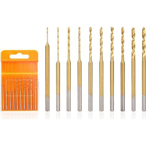 Ensemble de 10 mini forets à spirale, forets de micro-gravure, 0,6 mm à 2,2 mm, queue HSS 2,35 mm, revêtement titane, outil de perçage fin pour la création de bijoux en résine, ambre, bois et c (1/5)