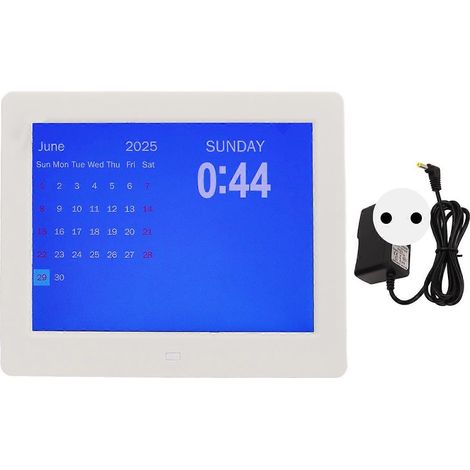 Réveil numérique de 8 pouces avec calendrier, Wi-Fi, prévisions météo et alarme, adapté aux seniors, avec une prise standard européenne, de couleur blanche. (1/5)