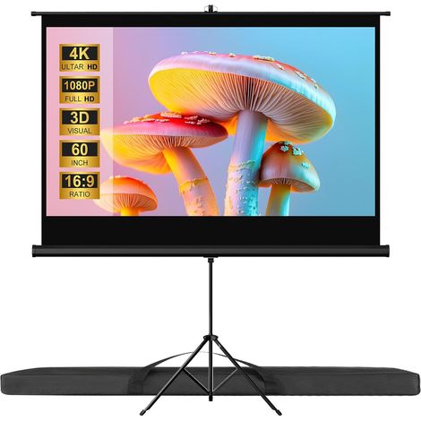 60" Ecran de Projection sur Pied, 16:9 Ecran Videoprojecteur Réglable avec Sac de Transport, Ecran Projecteur Intérieur Extérieur pour Films (1/5)