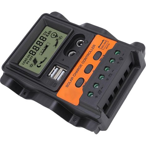 Contrôleur de panneaux solaires 12V/24V, double port USB CC, 20A, à adaptation automatique et à haut rendement pour l'éclairage public et la production d'énergie photovoltaïque. (1/5)