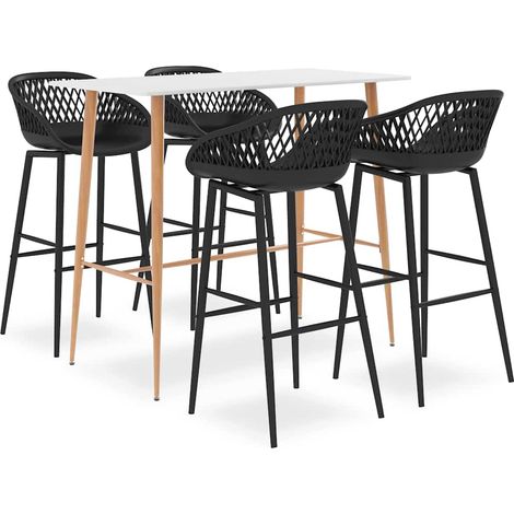 vidaXL Mesa alta y taburetes de bar 5 piezas blanco y negro (1/5)