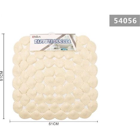 Kaela - Tappeto Antiscivolo Quadrato Conchiglie Beige Vasca Bagno Doccia 51x51 Cm 54056 -