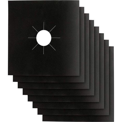 Coprifornelli a gas - Nero - 0,2 mm - Doppio strato - Riutilizzabile - Antiaderente - Pulizia rapida - Dimensioni: 11" x 11" - Senza BPA (confezione da 8)