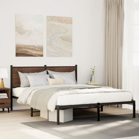 Metallbett ohne Matratze Braun Eichen-Optik 140x200 cm (1/5)