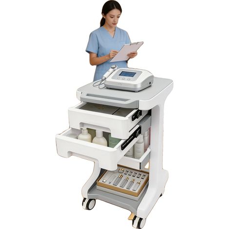 Carro multiusos, material ABS, 3 estantes, 2 cajones, capacidad de carga de 50 kg, dimensiones 41 x 41 x 67 cm. (1/5)