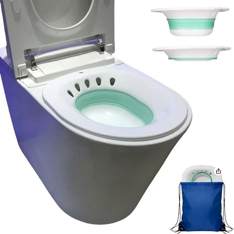 1 Bassin de siège pliable, plastique et silicone, trou de débordement, surface lisse, pour toilettes standard et chaises percées (1/5)