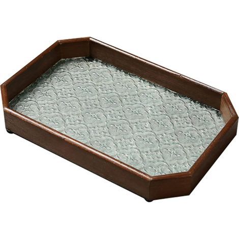 Plateau octogonal en bois et verre, plateau à thé, plateau de service pour thé et café ou plats, plateau décoratif pour la vaisselle, décoration de table (marron) (1/5)