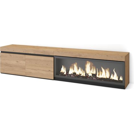 Skraut Home - Mueble TV, Televisión, Muebles de salón, almacenaje, 210, Para TV hasta 80", Chimenea eléctrica XXL, Estilo Moderno, Roble (1/5)