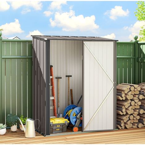 Casetta da giardino in metallo nero, porta con serratura, 162 x 95 x 196 cm, tetto inclinato (1/5)