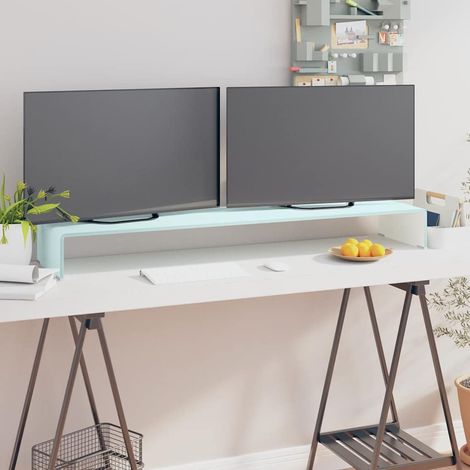 Meuble TV Support pour moniteur pour Salon - Armoire TV 120 x 30 x 13 cm Verre Blanc BV281330 - BonneVie (1/5)