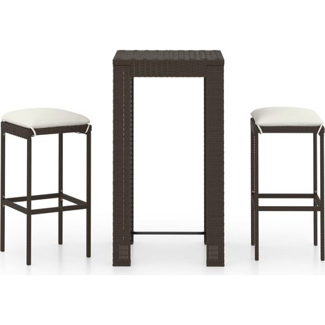Maison Exclusive - Set Bar da Giardino 3 pz con Cuscini Polyrattan Marrone (1/5)