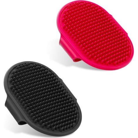 Ecleanfy - Brosse Douce en Silicone Chat Chien - Lot de 2, Poignée Réglable, Nettoyage et Massage - Idéal Toilettage Cdiscount (Noir+Rouge) (1/5)
