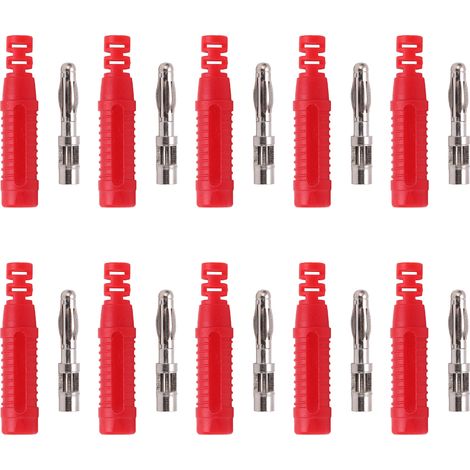 10 fiches mâles banane 4mm en cuivre rouge, connecteurs métalliques avec boîtier pour équipement de test (1/5)