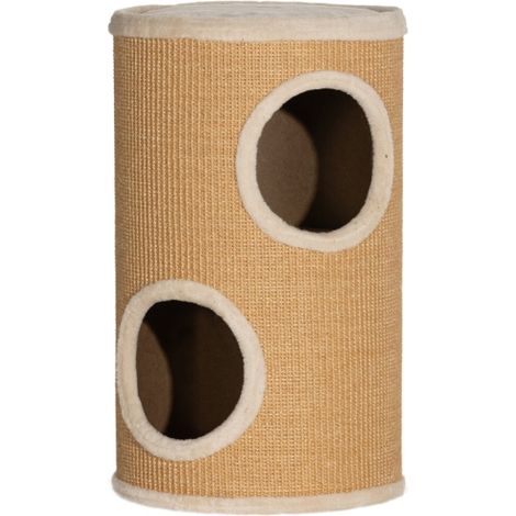 Tiragraffi spazioso, in morbido tessuto felpato, con superficie in sisal, 35 cm di diametro x 60 cm di altezza, colore marrone, peso 10 kg, consegna a domicilio disponibile. (1/5)