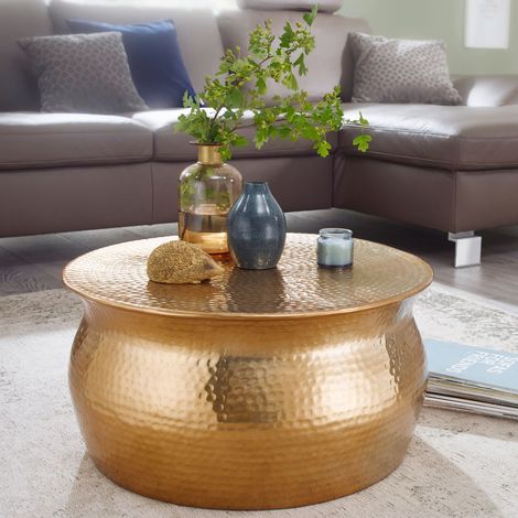 Table basse ronde 60x30,5 cm en aluminium doré (1/4)
