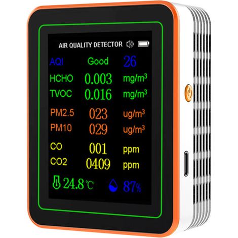 10-in-1 Air Quality Monitor for PM2.5/PM10/Formaldehyde/TVOCs/Carbon Dioxide/Carbon Monoxide/Temperature/Humidity, White
