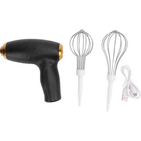 Frullatore a mano senza fili, sbattitore elettrico portatile, ricaricabile tramite USB, per impastare e preparare dolci, colore nero. (1/5)