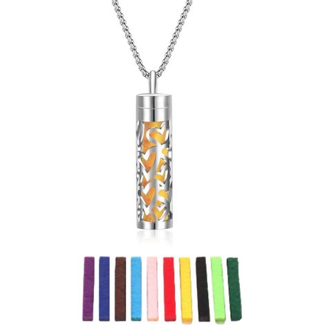 Collier diffuseur d'huiles essentielles pour femme avec pendentif d'aromathérapie en acier inoxydable avec 10 tampons en feutre (1/5)